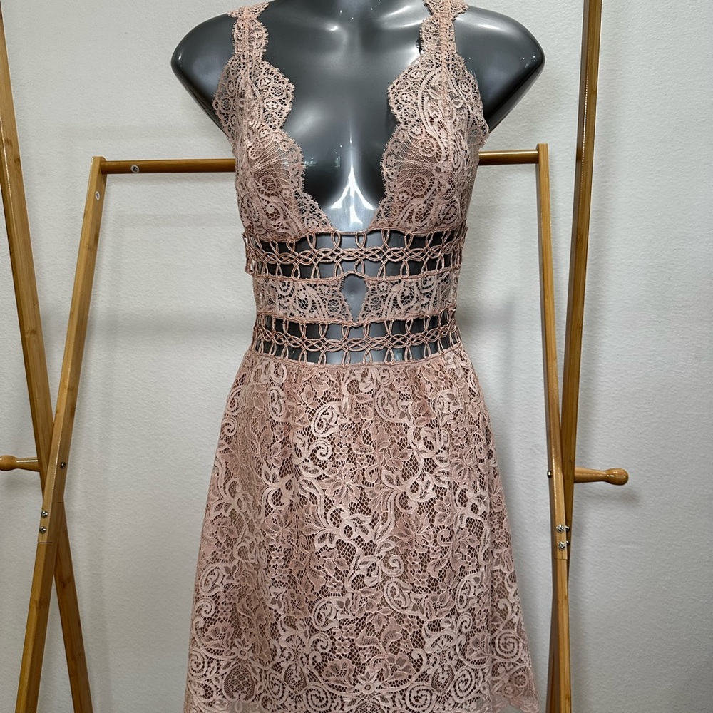 For Love & Lemons Mon Cheri Dress Ballet Blush Pink Lace Mini Size XS**